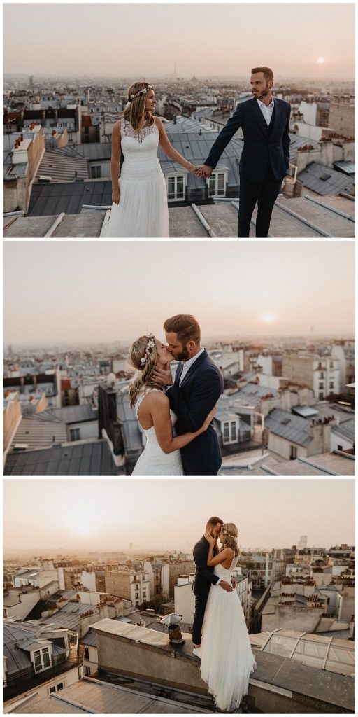 photographe mariage paris issing in the sunset rooftop paris